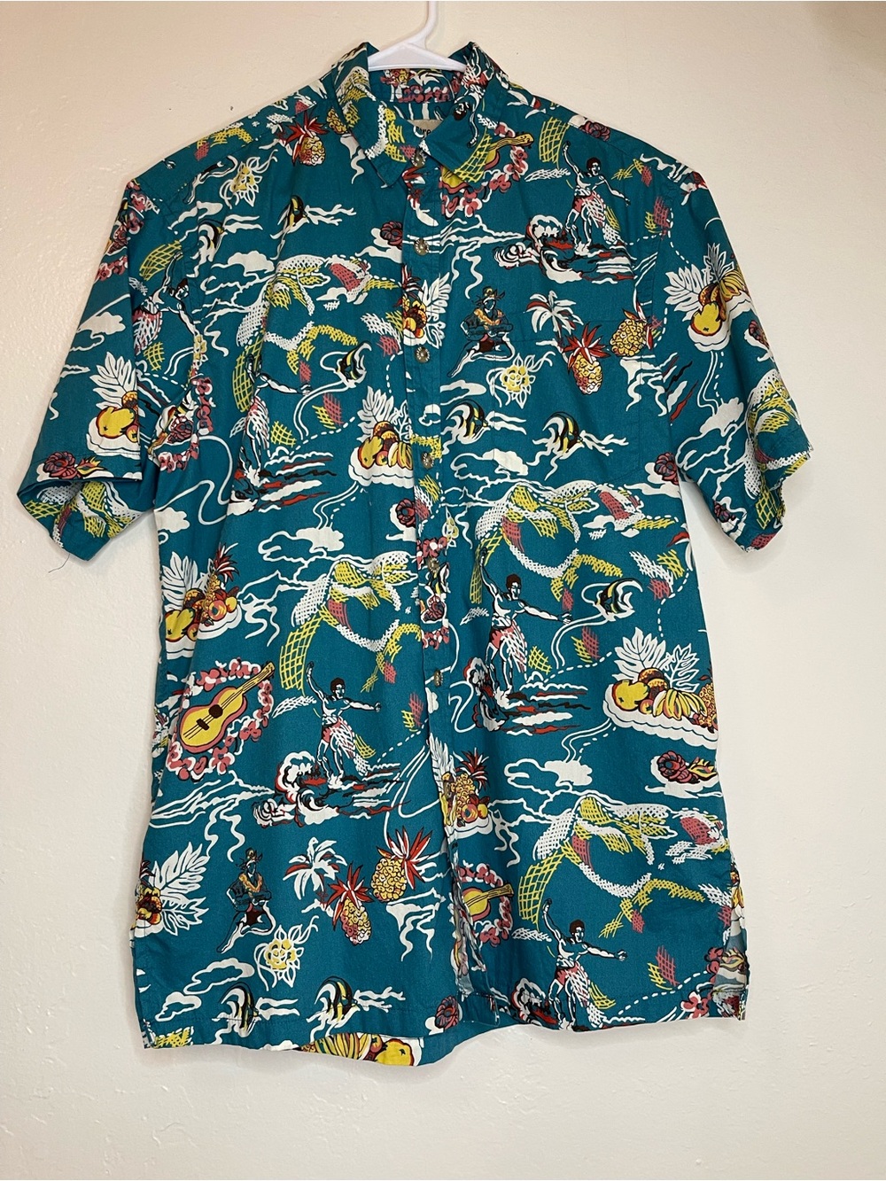 Cooke Street Honolulu Teal Hawaiian Button Down Aloha Shirt AOP Surfer Small